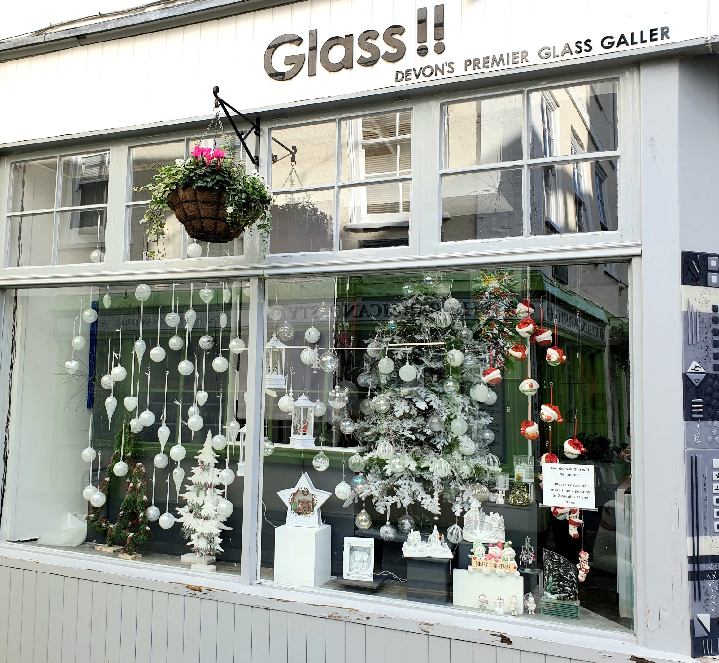 Christmas lights display in the window in Plymouth Glass Gallery