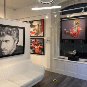 Paintings on walls in a gallery