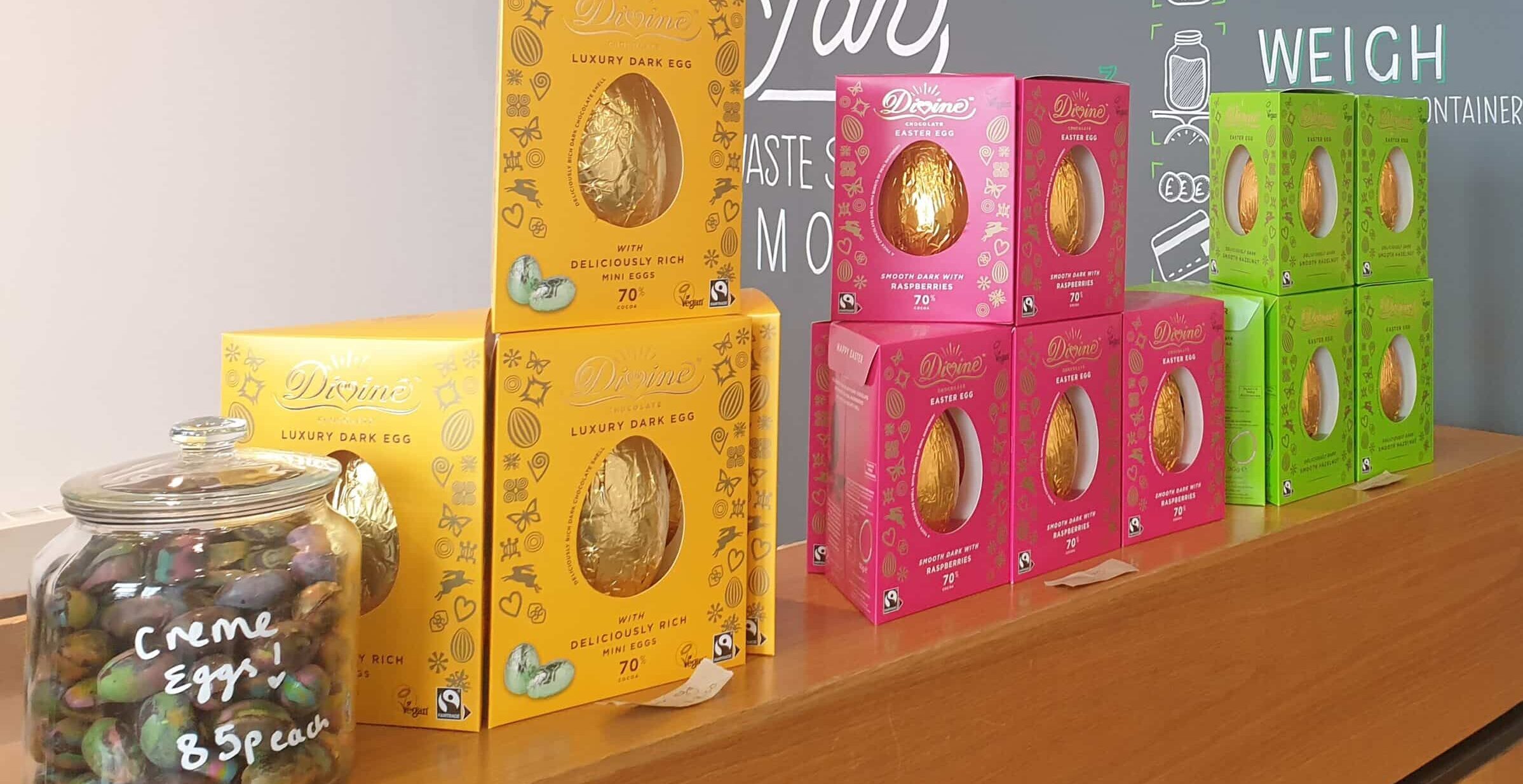 Vegan crème eggs and Divine boxes at zero-waste shop Jar