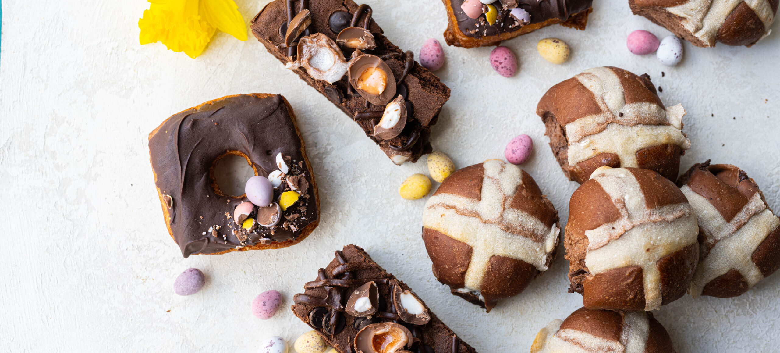 Easter brownies, cronuts and buns by Rise Bakery