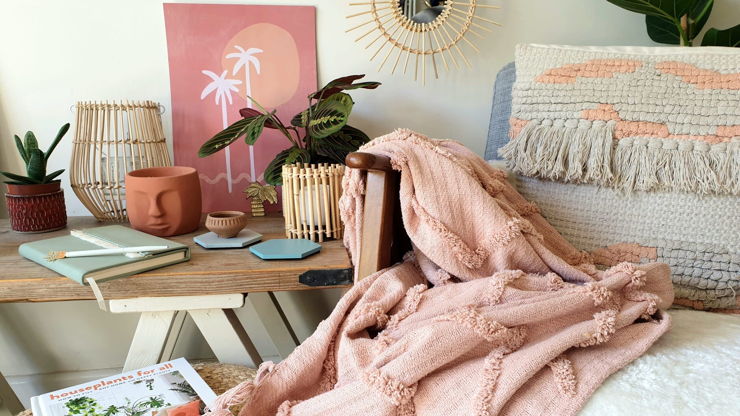 Tropical boho accessories from Claire Paul Draws, Nook Houseplants, Flying Tiger and B&M