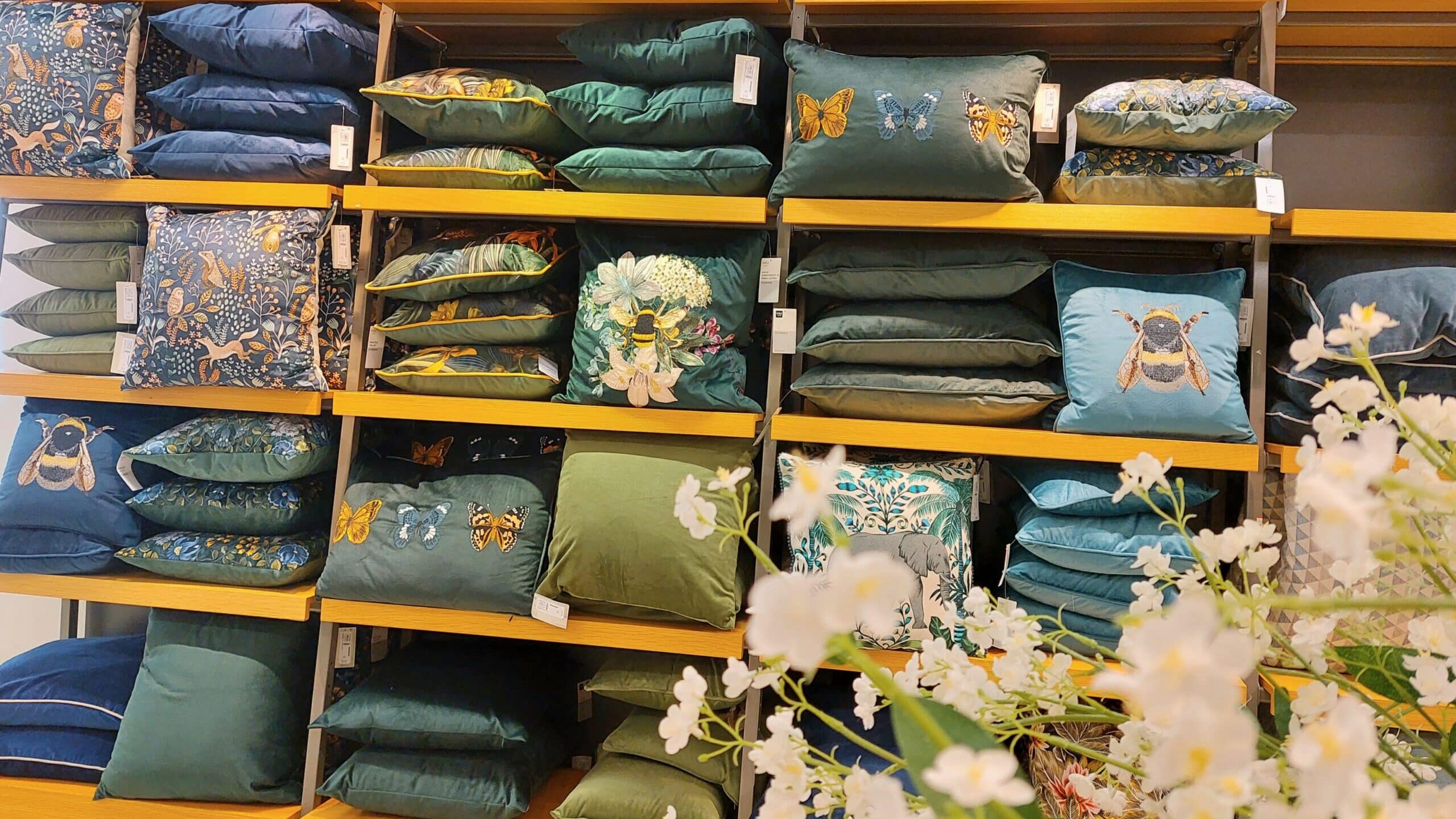 Jungle bright cushions and nature motifs at Marks and Spencer
